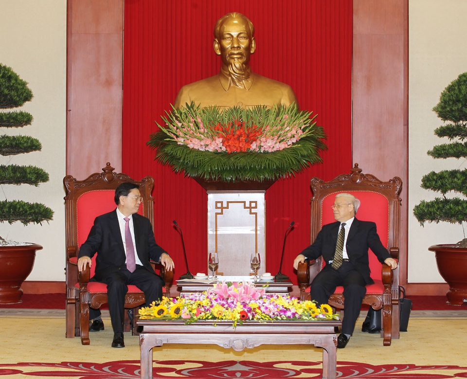 Tổng Bí thư tiếp Ủy viên trưởng Nhân đại Trung Quốc - 1
Chiều 9/11/2016, tại Trụ sở Trung ương Đảng, Tổng Bí thư Nguyễn Phú Trọng tiếp ông Trương Đức Giang, Ủy viên Thường vụ Bộ Chính trị, Ủy viên trưởng Ủy ban Thường vụ Đại hội Đại biểu Nhân dân Toàn quốc Trung Quốc (Chủ tịch Quốc hội) thăm hữu nghị chính thức Việt Nam. Ảnh: Trí Dũng – TTXVN