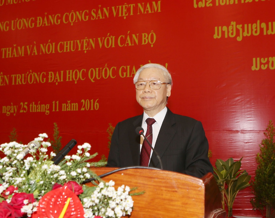 Quan hệ đặc biệt Việt – Lào: Tài sản chung vô giá, quy luật sống còn của hai dân tộc - 1
Tổng Bí thư Nguyễn Phú Trọng đến thăm và nói chuyện với cán bộ, sinh viên Trường Đại học Quốc gia Lào. Ảnh : Trí Dũng – TTXVN