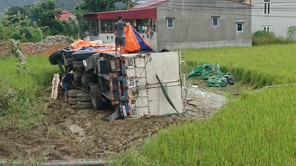 Xe tải lao xuống ruộng, tài xế may mắn thoát chết - 1 Xe tải lao xuống ruộng, tài xế may mắn thoát chết - 1