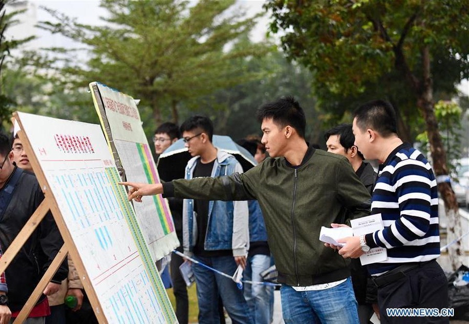 “Bằng đại học khó mà xin việc”, cử nhân đua nhau đi học Thạc sĩ - 6 Thí sinh tìm phòng thi trước khi tham dự kỳ thi tuyển sinh Cao học năm 2017 tại Trường Đại học Hải Nam ở tỉnh Hải Nam, Trung Quốc ngày 24/12/2016. (Ảnh: Xinhua)