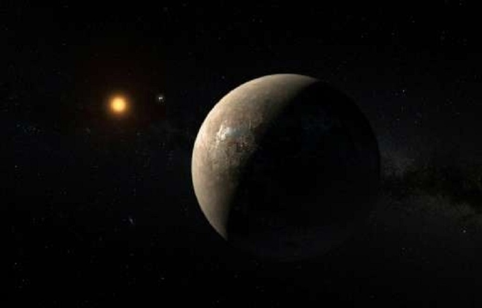 Hành tinh Proxima b có thể có đại dương bao phủ - 1 Ảnh mô phỏng hành tinh Proxima b, quay quanh ngôi sao lùn đỏ Proxima Centauri