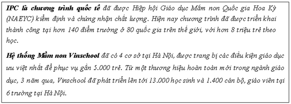 Vinschool triển khai tích hợp chương trình giáo dục mầm non quốc tế IPC - 6 Vinschool triển khai tích hợp chương trình giáo dục mầm non quốc tế IPC - 6