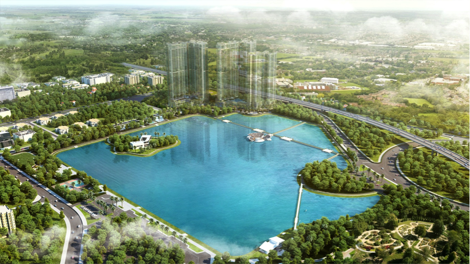 Khuôn viên tràn ngập sắc xanh của siêu dự án Vinhomes trên lô đất E1.3