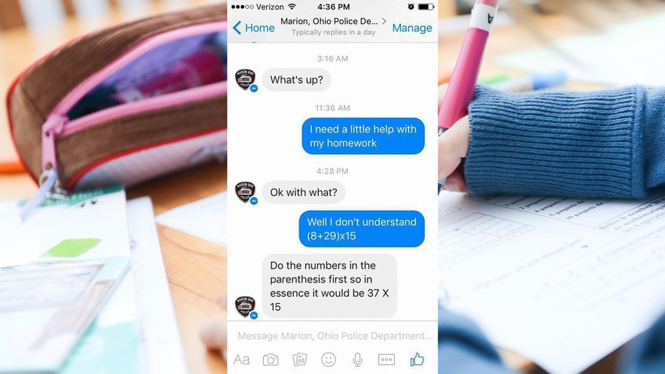 Bất ngờ khi cảnh sát Mỹ giúp học sinh giải toán qua Facebook Messenger - 1