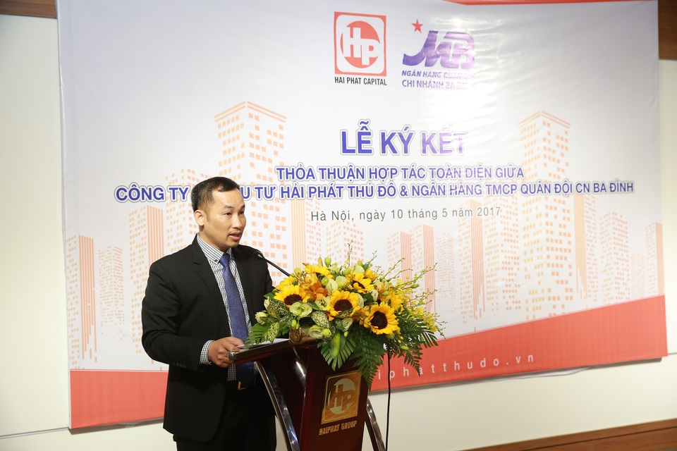 Hải Phát Thủ Đô ký thoả thuận hợp tác toàn diện với MB Ba Đình - 2 Ông Nguyễn Anh Dũng – Phó TGĐ Hải Phát Thủ Đô phát biểu tại buổi lễ.