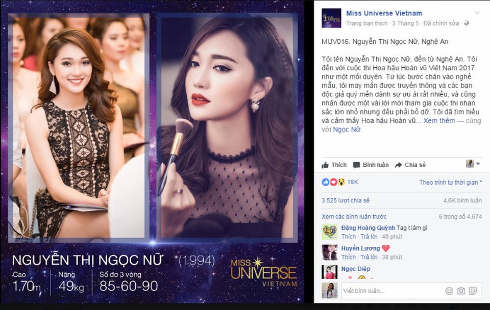 Hot girl Nghệ An bất ngờ lọt top Ảnh online Hoa hậu hoàn vũ VN - 3 Ngọc Nữ đang đứng top đầu cuộc thi Ảnh online Hoa hậu Hoàn vũ Việt Nam 2017 - “Furturista - Universe Online”
