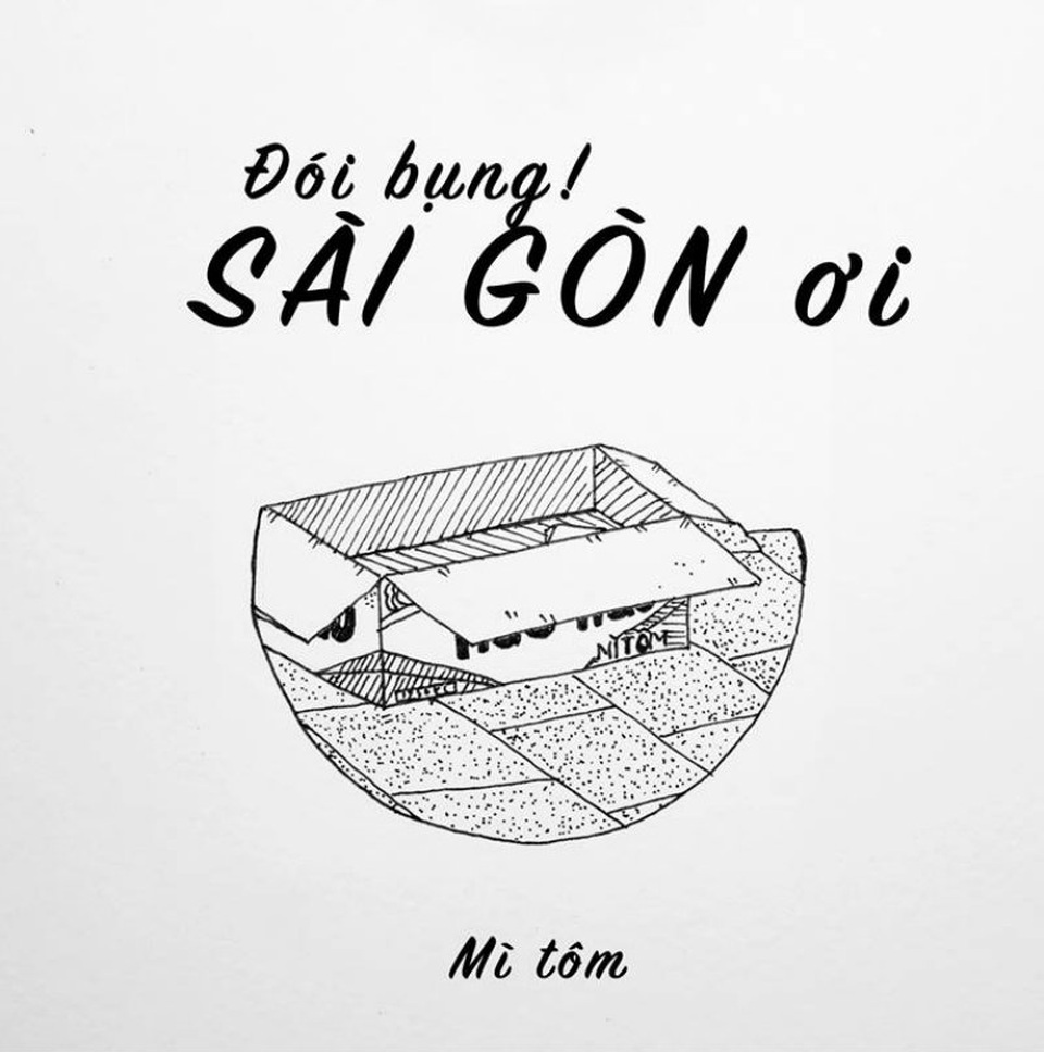 Ngộ nghĩnh bộ tranh “Đói bụng, Sài Gòn ơi” khiến ai đi xa cũng nhớ về - 1 Kỷ niệm về Sài Gòn là những thùng mì tôm sẵn có để đi làm về khuya tranh thủ úp mì ăn đỡ đói.
