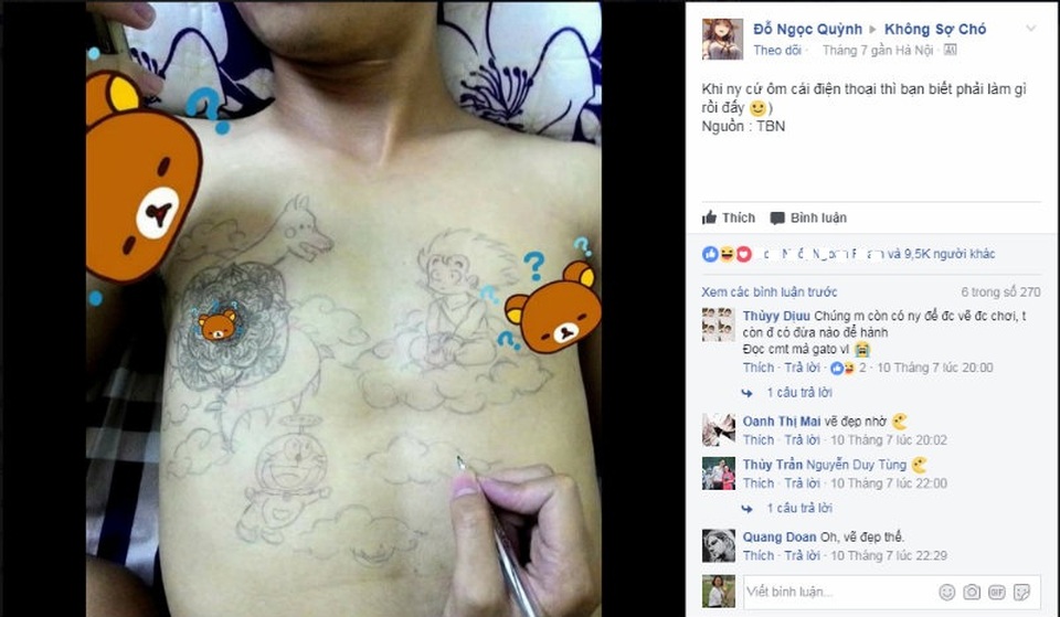 9x “trừng trị” người yêu bằng cách vẽ chằng chịt lên ngực - 1 Bức ảnh Quế Anh “tha thu” lên ngực người yêu