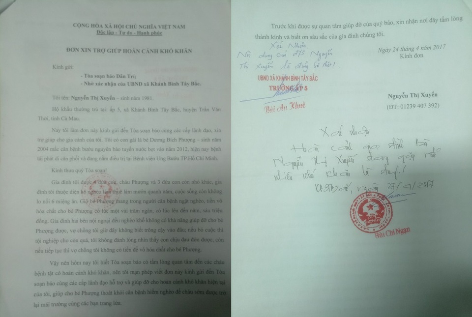 Nhà nghèo, cha bệnh, bé gái bị ung thư vật vờ chờ chết - 6 Đơn xác nhận hoàn cảnh khó khăn của nhà chị Xuyến