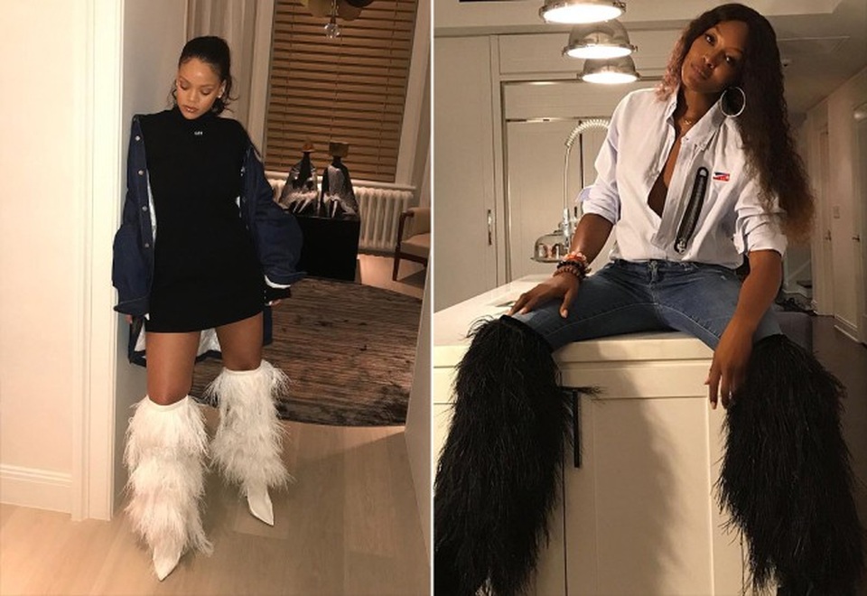Khi người đẹp liên tục "đụng hàng" - 15
Rihanna và Naomi Campbell sành điệu với bốt lông YSL