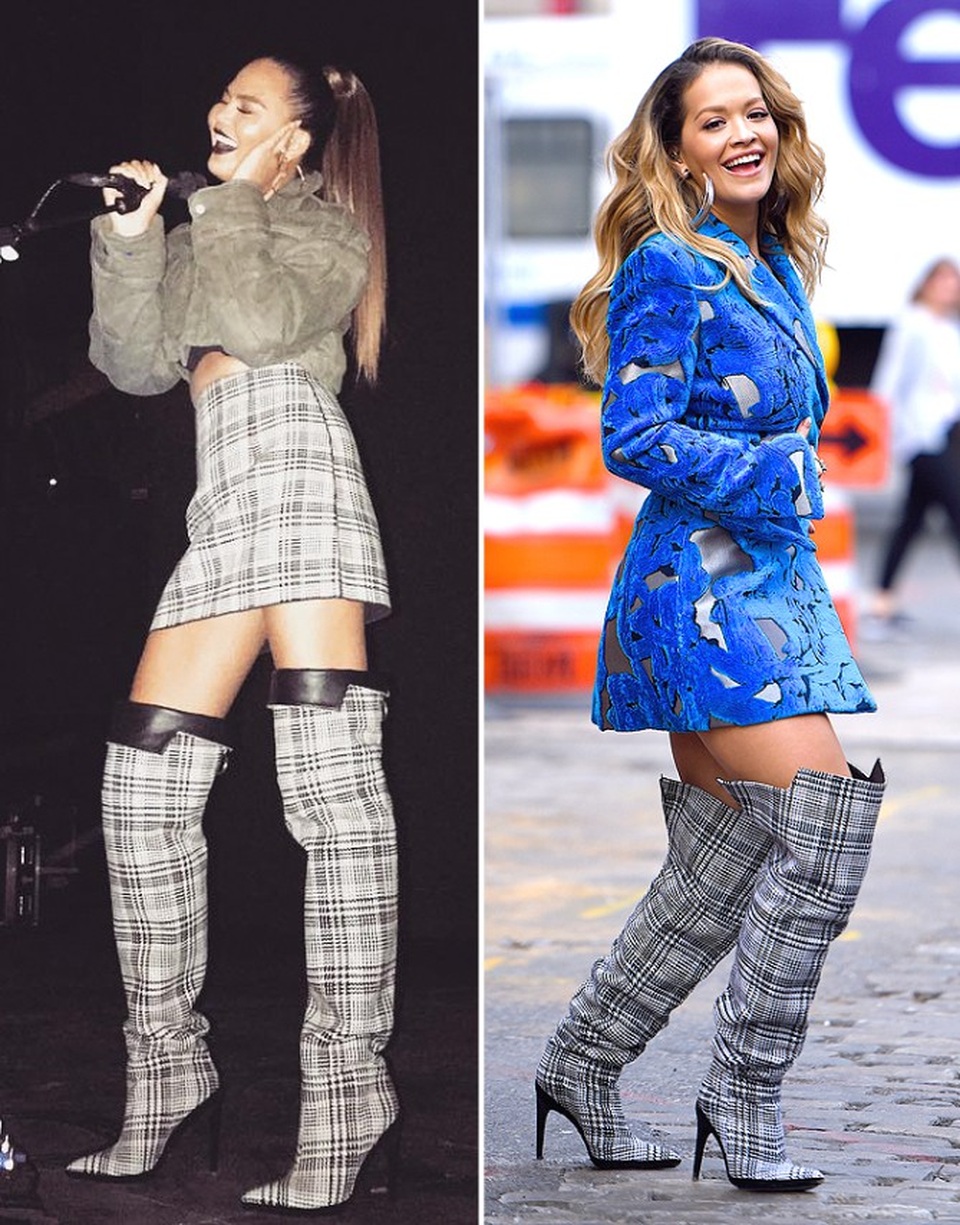 Khi người đẹp liên tục "đụng hàng" - 20
Chrissy Teigen và Rita Ora đi bốt rất lạ mắt giá gần 2000 USD.