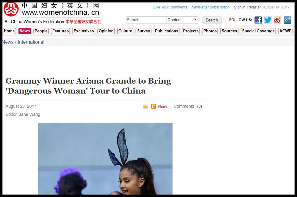 Báo Trung Quốc đưa tin Ariana Grande sẽ tới biểu diễn - 1