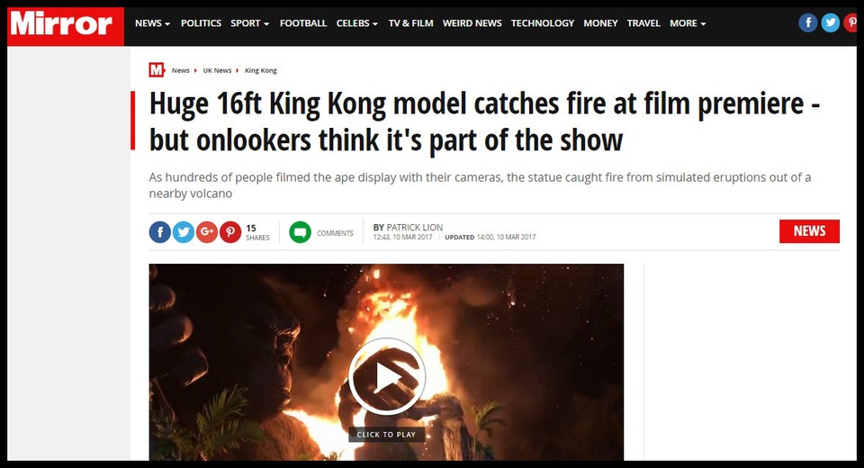 “Kong” thu về hơn 18 tỷ đồng tại Việt Nam chỉ sau một ngày công chiếu - 13 Tờ Mirror (Anh)