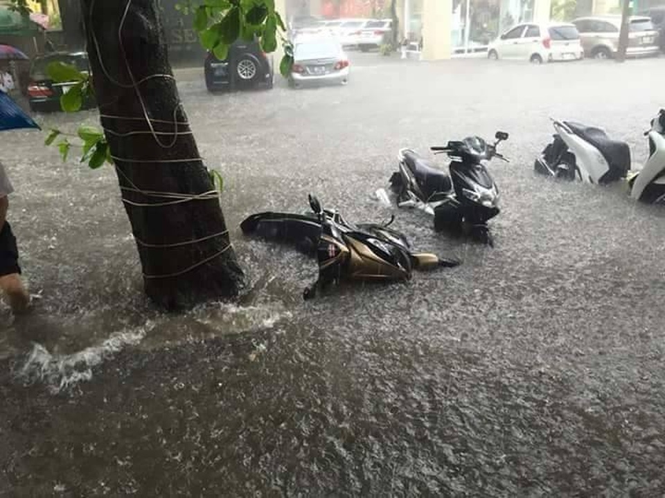 Đường phố Hải Phòng chìm trong “biển nước” sau cơn mưa lớn - 4
Đường phố ngập sâu, xe máy đổ ngả nghiêng. (Ảnh: Lê Văn Tấn)