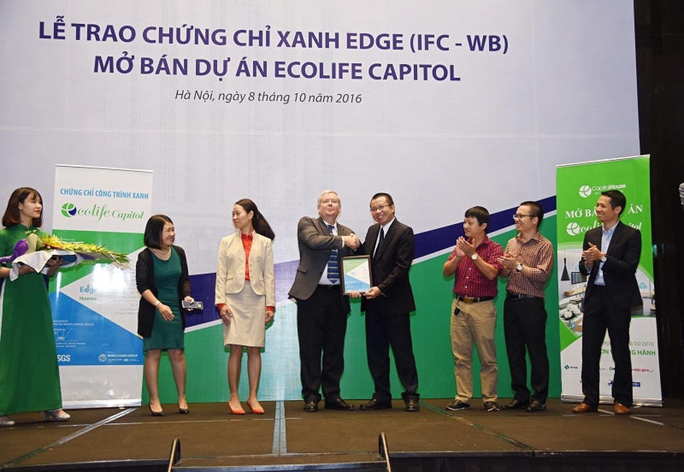 Dự án EcoLife Capitol là một trong những dự án đầu tiên tại Hà Nội đạt chứng chỉ xanh EDGE của Tổ chức tài chính quốc tế IFC- WB