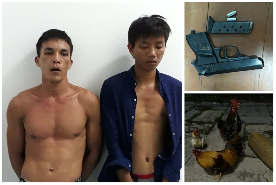 Vừa được tha tù dịp 30/4, mang súng đi cướp 3 con gà - 1 Hai đối tượng Đông và Phong cùng tang vật phạm tội