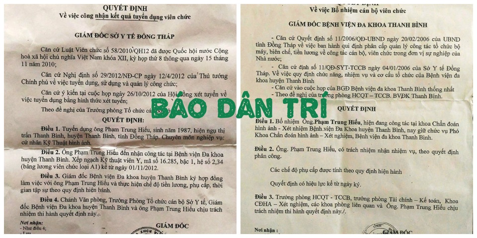 Bổ nhiệm "thần tốc" chức phó khoa cho con trai giám đốc bệnh viện - 2
Theo những quyết định liên quán đến con trai ông Phạm Nông, Phạm Trung Hiếu thì thời gian ông Hiếu làm việc mới 6 tháng đã được cha ruột bổ nhiệm chức Phó khoa