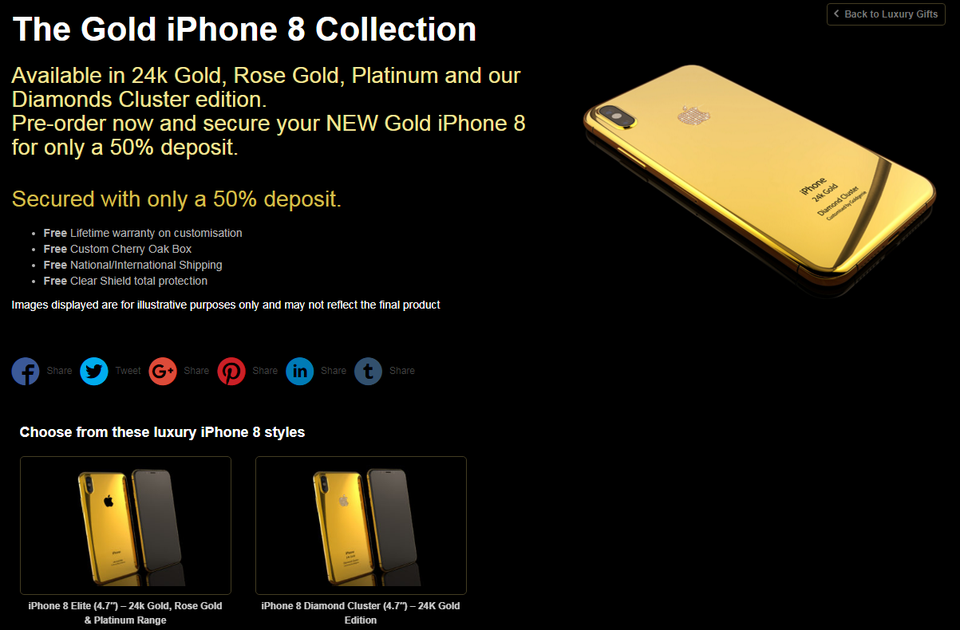 iPhone 8 chưa ra mắt, hàng loạt dịch vụ đã sớm "đón đầu" - 5 Thậm chí, đã có cả dịch vụ cho đặt trước iPhone 8 phiên bản mạ vàng 24k.