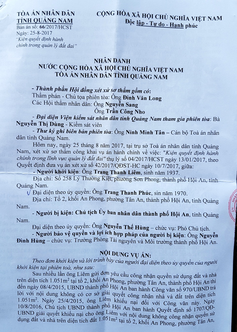Bác đơn khiếu nại của người dân, Chủ tịch TP Hội An thua kiện! - 2 Bác đơn khiếu nại của người dân, Chủ tịch TP Hội An thua kiện! - 2