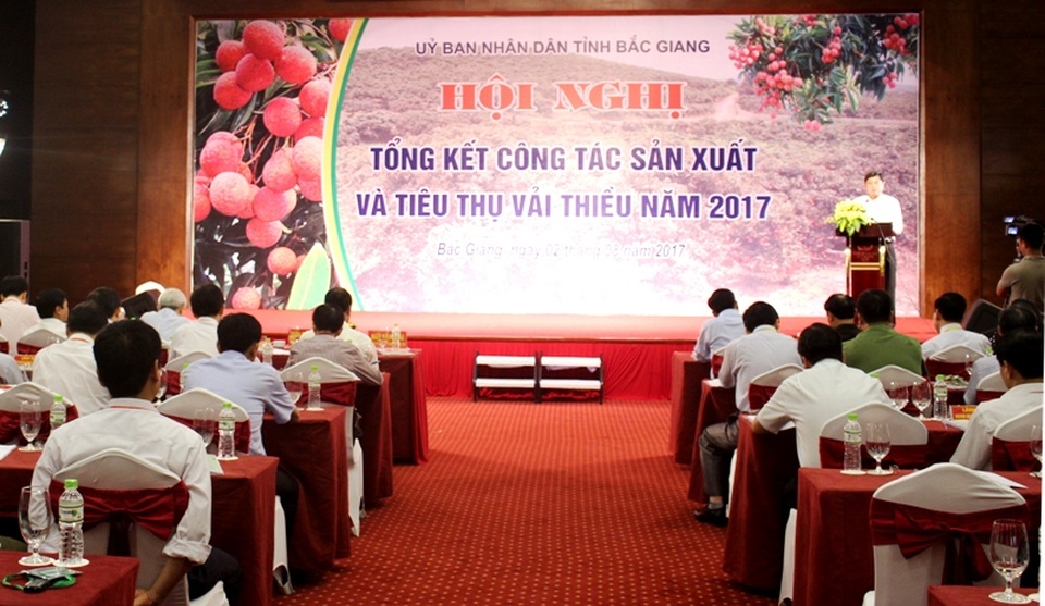 Hơn 1.000 hộ dân thu nhập trên trăm triệu đồng nhờ vụ vải thiều 2017 - 1 Toàn cảnh hội nghị tổng kết niên vụ vải thiều 2017 tại Bắc Giang ngày 2/8.