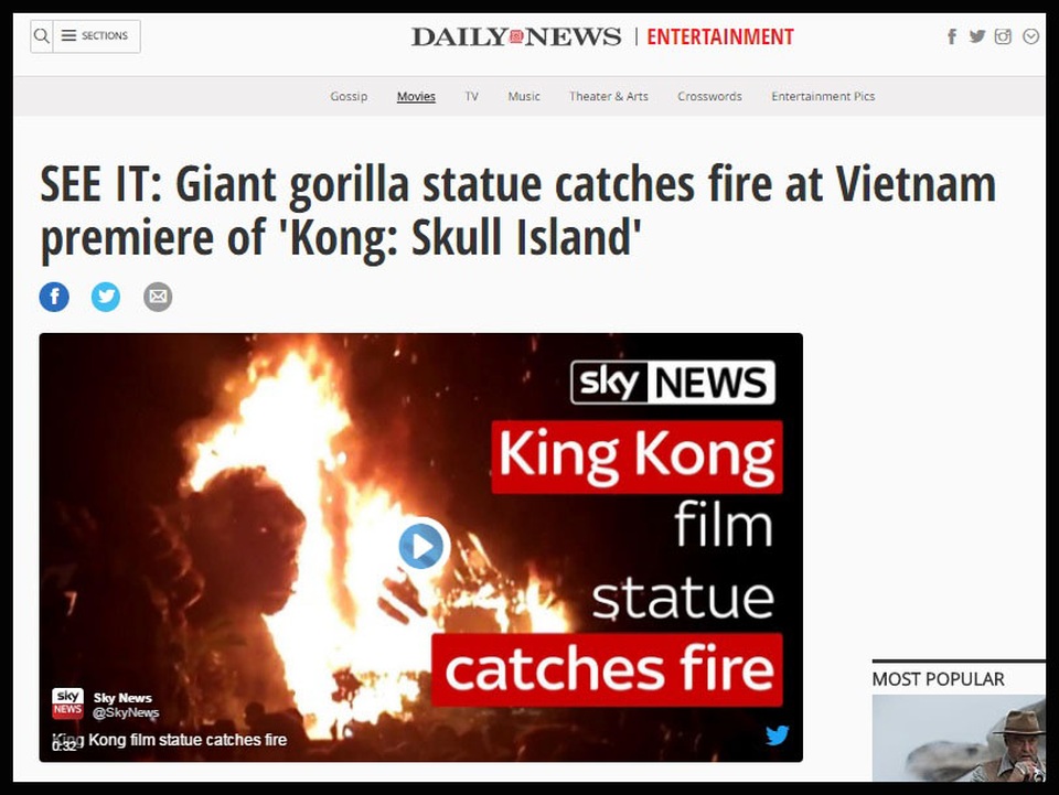 “Kong” thu về hơn 18 tỷ đồng tại Việt Nam chỉ sau một ngày công chiếu - 7 Tờ New York Daily News (Mỹ)
