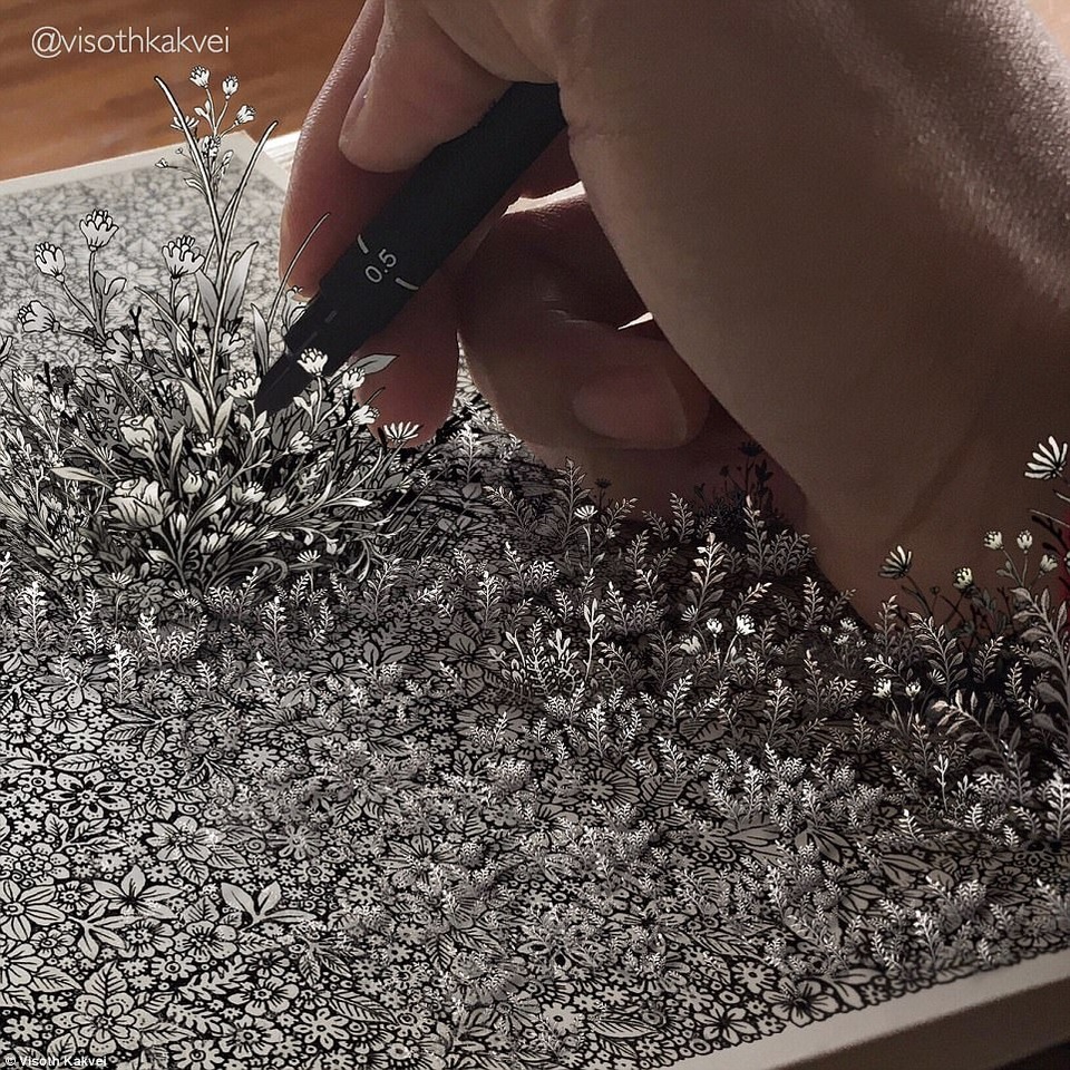 Visoth sử dụng công nghệ chỉnh sửa trong một số bức hình để đưa lại cảm nhận thực ảo lẫn lộn cho người xem.