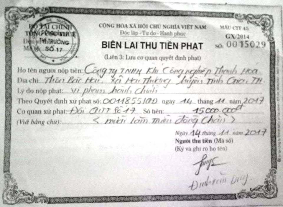Những quả “bom khí” giữa khu dân cư: Xử lý vi phạm hành chính (!) - 2 Xử phạt Công ty vi phạm 15 triệu đồng