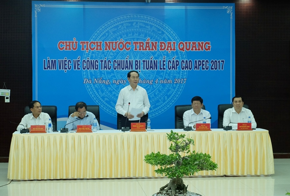 Chủ tịch nước Trần Đại Quang phát biểu trong buổi làm việc về công tác chuẩn bị Tuần lễ Cấp cao APEC 2017 tại Đà Nẵng