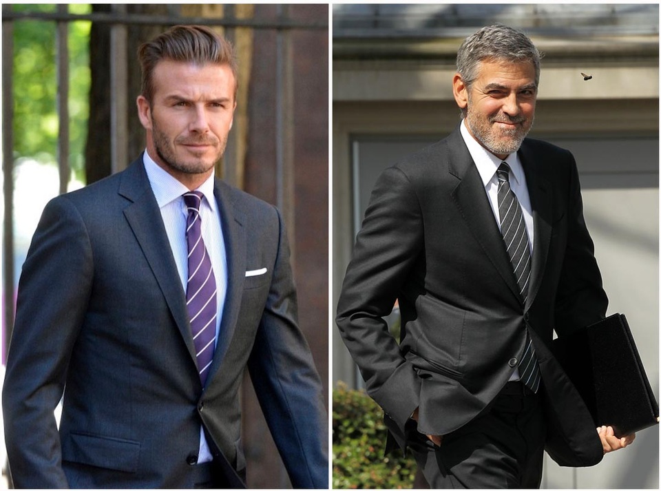 Tại sao vest nam không bao giờ cài chiếc cúc cuối? - 4 Cựu cầu thủ David Beckham và tài tử George Clooney không cài cúc cuối áo vest.