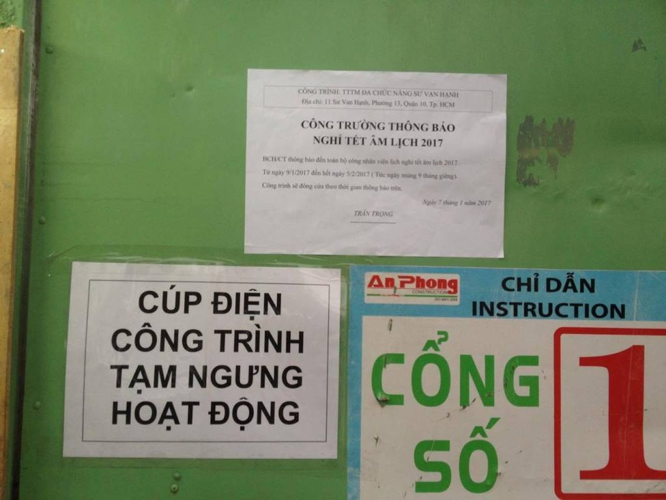 Yêu cầu tạm dừng thi công công trình trung tâm thương mại bị sự cố - 4 Bản thông báo ngưng thi công do cúp điện
