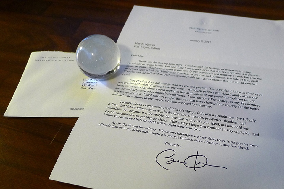 Gặp chàng trai Việt từng được cựu Tổng thống Obama trả lời thư riêng - 2 Bức thư hồi đáp của cựu tổng thống Obama gửi đến Huy