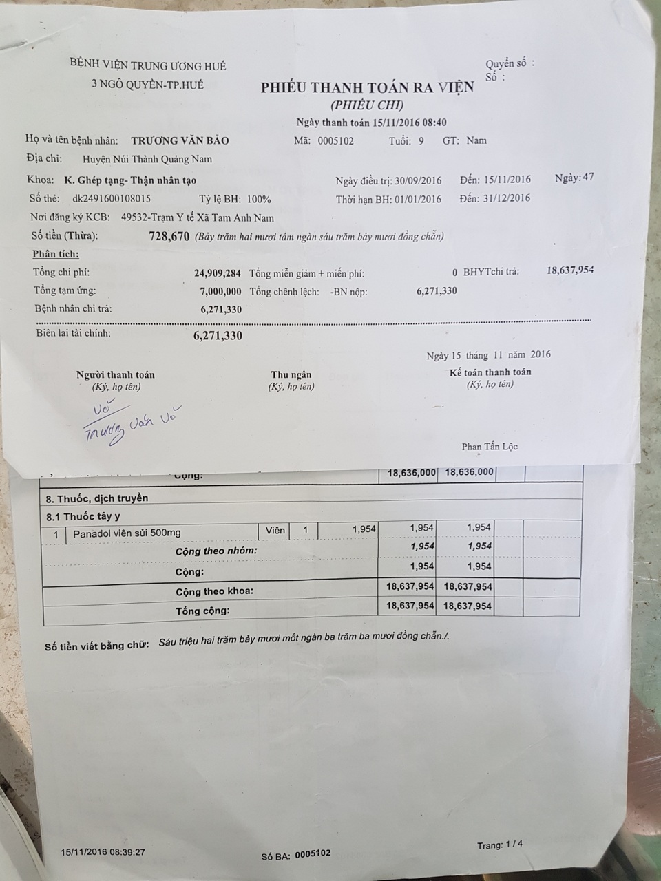Hồ sơ bệnh án cháu Bảo
