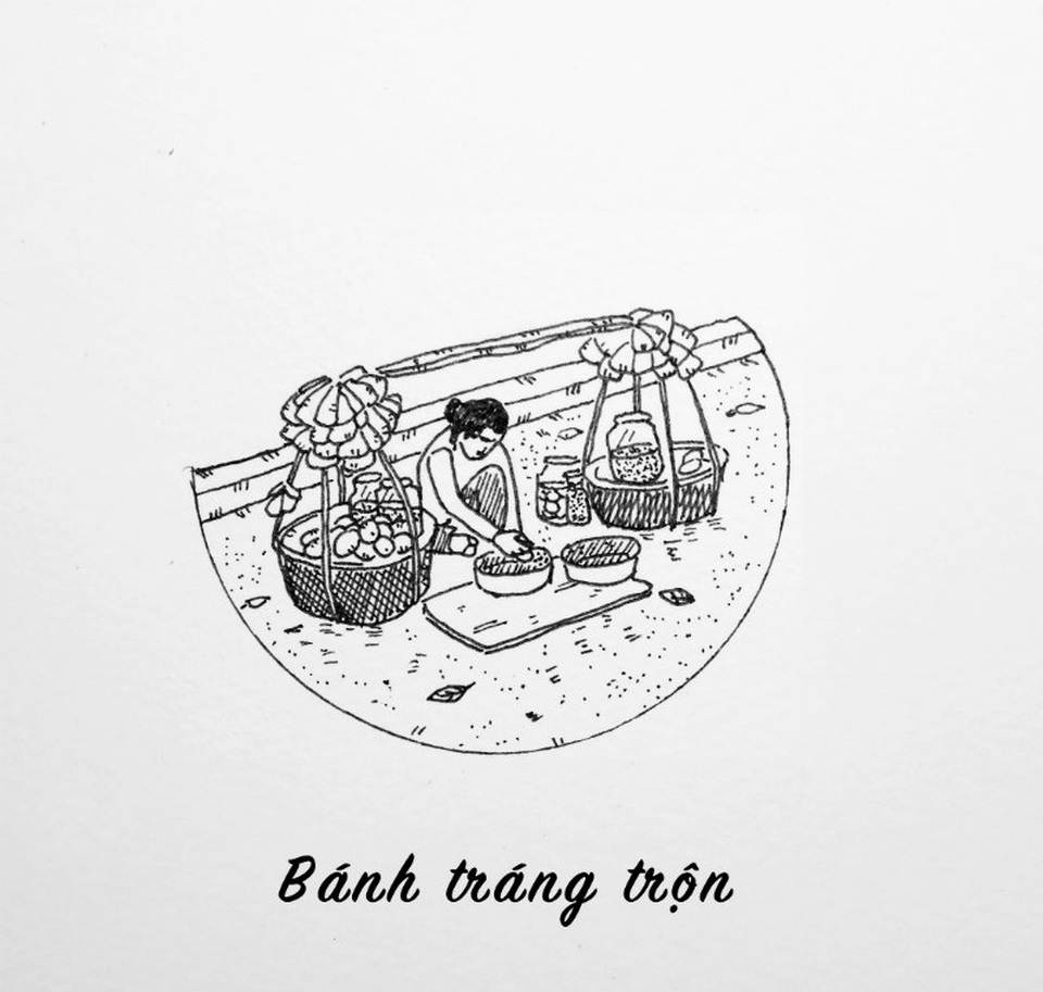 Ngộ nghĩnh bộ tranh “Đói bụng, Sài Gòn ơi” khiến ai đi xa cũng nhớ về - 5 Thỉnh thoảng lại nhớ hương vị bánh tráng trộn của cô hàng rong ngoài ngõ