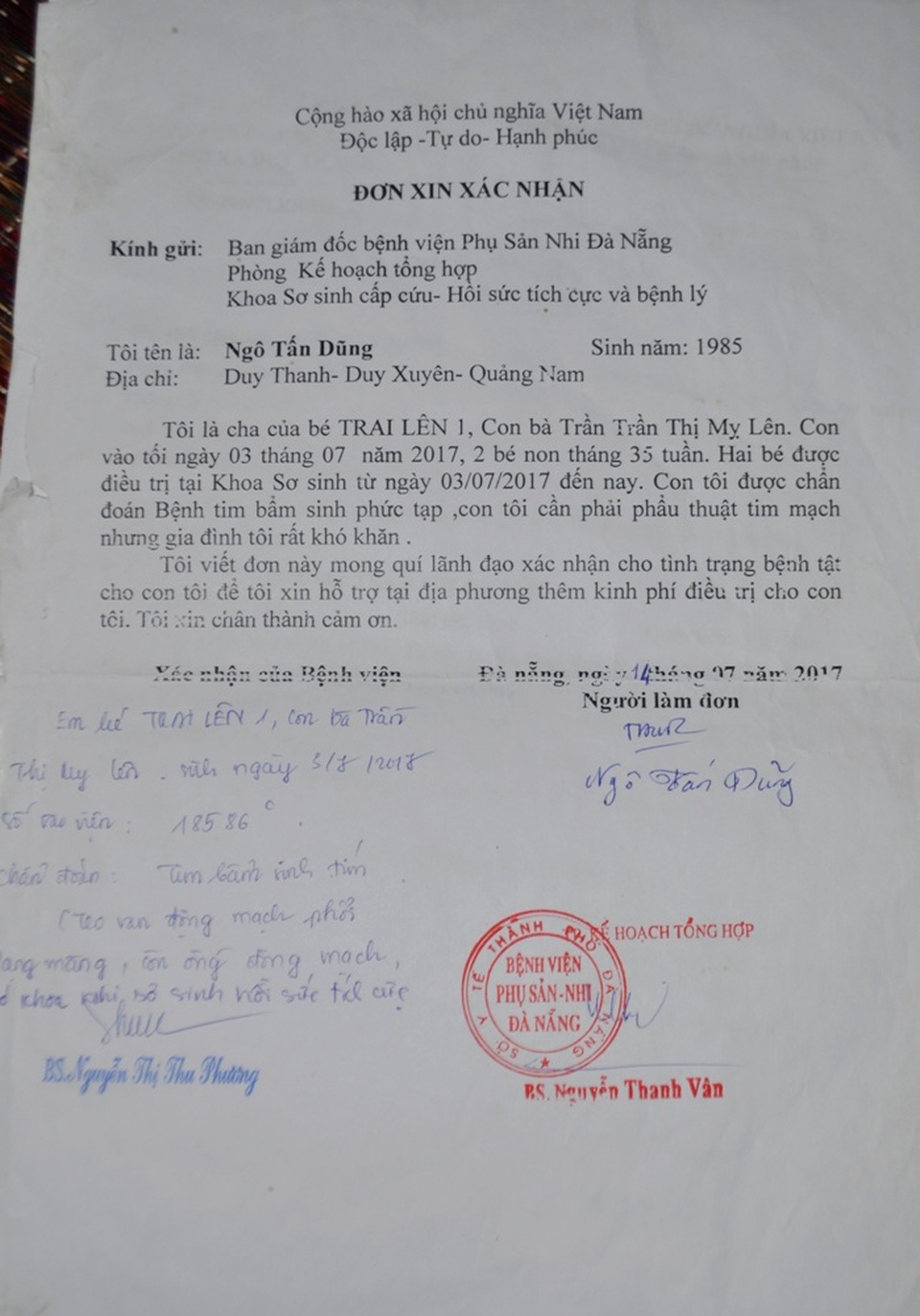 Thương bé 3 tháng tuổi mắc bệnh teo hẹp động mạch phổi và hở van tim ba lá - 4 Giấy xác nhận bệnh tật của cháu Lực