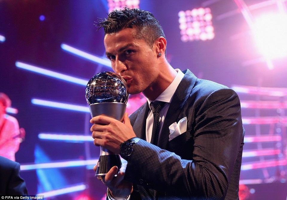 C.Ronaldo giành giải cầu thủ hay nhất thế giới của FIFA 2017 - 1
Cristiano Ronaldo giành số phiếu vượt trội (43,16%), hơn hẳn hai đối thủ là Lionel Messi (19,25%), Neymar (6,97%).