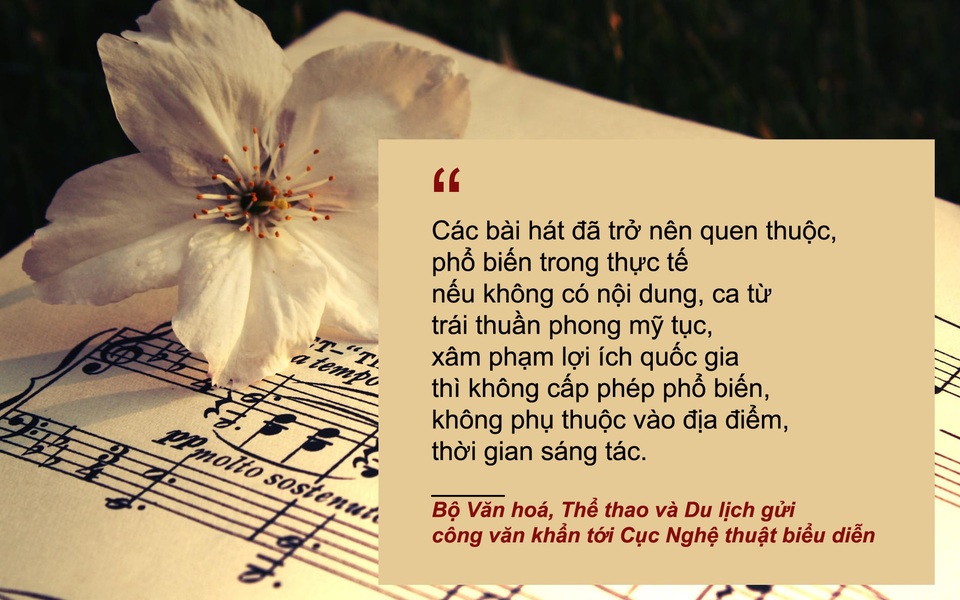 “Nóng” chuyện cấp phép ca khúc và thu phí tác quyền âm nhạc - 1 Xem thêm: Bộ Văn hoá yêu cầu Cục NTBD nghiêm túc chấn chỉnh vụ cấp phép 300 ca khúc