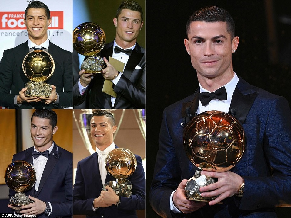 C.Ronaldo rạng rỡ trong lần thứ 5 giành Quả bóng vàng - 6
Hình ảnh 5 lần giành Quả bóng vàng của C.Ronaldo
