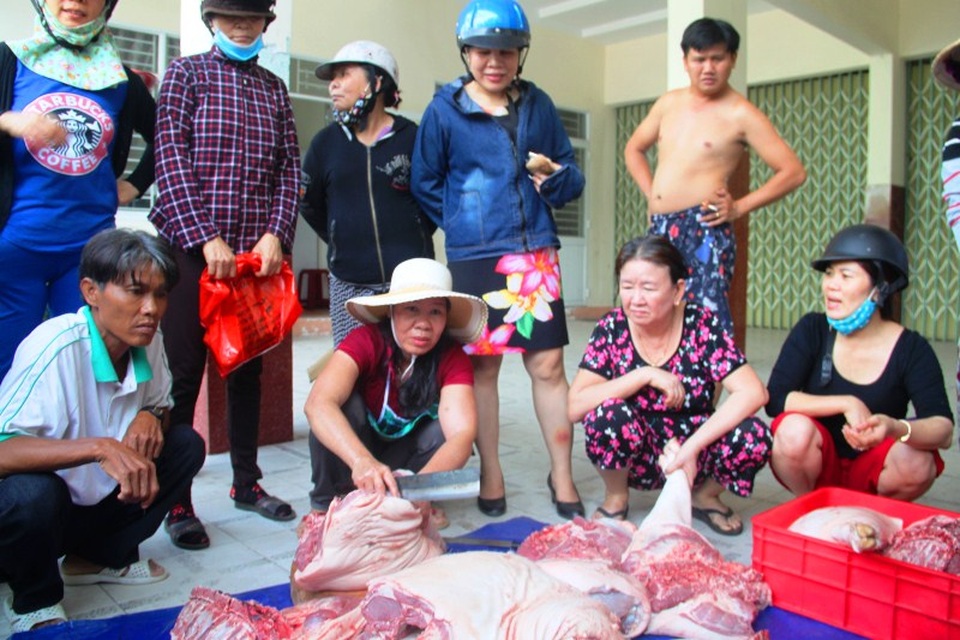 Dân nườm nượp đi mua thịt heo sạch “giải cứu” người chăn nuôi - 4
Điểm bán thịt heo tại Nhà Văn hóa phường Đống Đa (đường Trần Hưng Đạo, TP Quy Nhơn)
