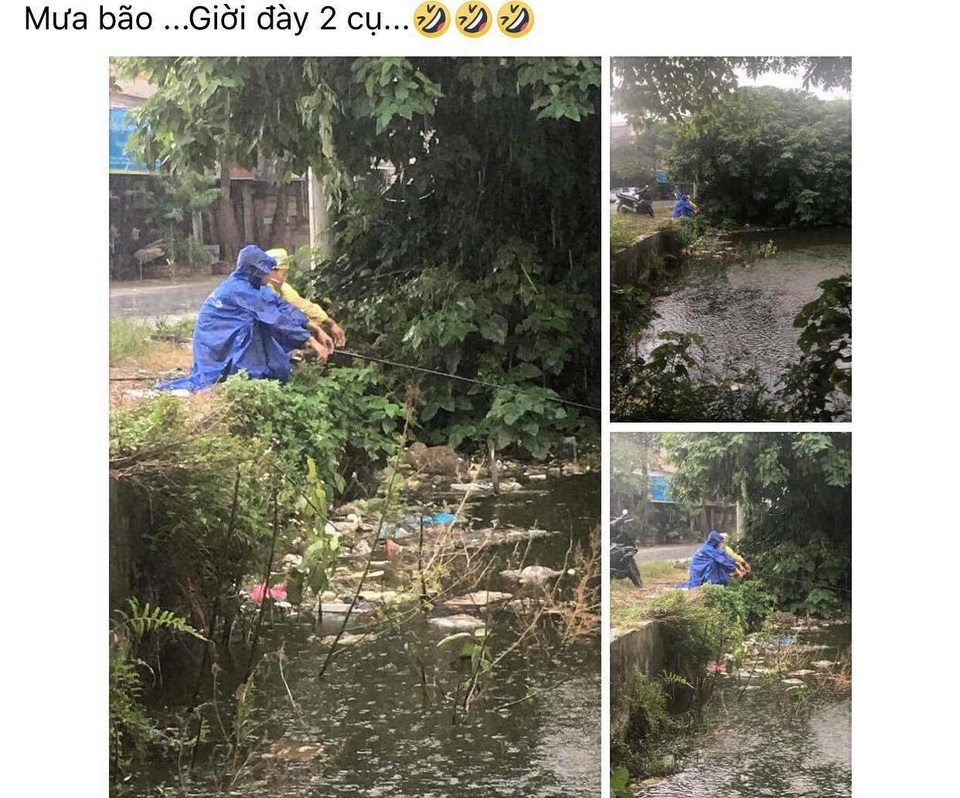 Cư dân mạng "nổ tung" với loạt ảnh Hà Nội ngập lụt nặng nề sau mưa bão - 8 Nhã hứng câu cá ngày mưa bão.