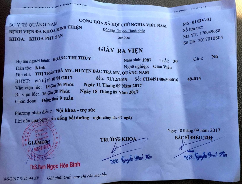 Nữ giáo viên kêu cứu bị phân công điểm trường quá xa dẫn đến động thai? - 5 Giấy ra viện của cô Thủy chiều ngày 18/9
