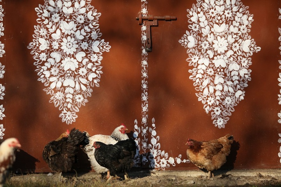 Việc trang trí không chỉ diễn ra trên những mảng tường bên ngoài các ngôi nhà mà còn xuất hiện cả trong nội thất, thậm chí, cả ở… chuồng gà.