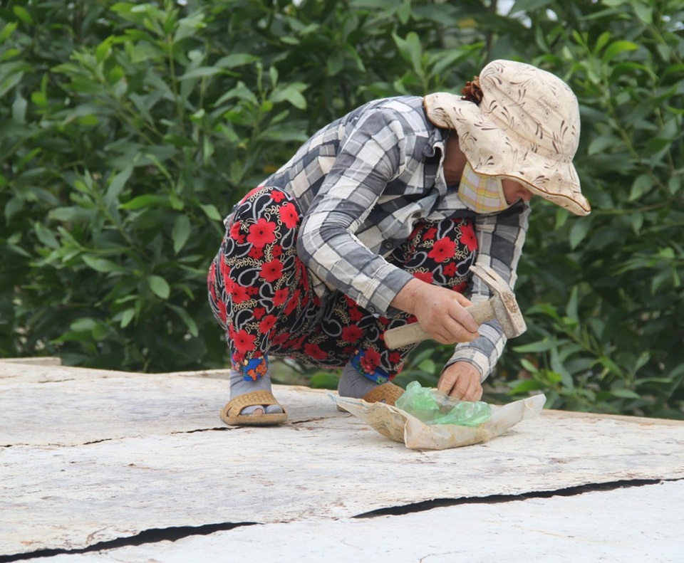 Dựng lều, che bạt ven Quốc lộ 1, thâu đêm bán mai Tết - 7 Những phụ nữ tạm nghỉ nghề phụ hồ theo chồng đi dựng giàn giáo giúp người trồng mai ở thị xã An Nhơn, tỉnh Bình Định
