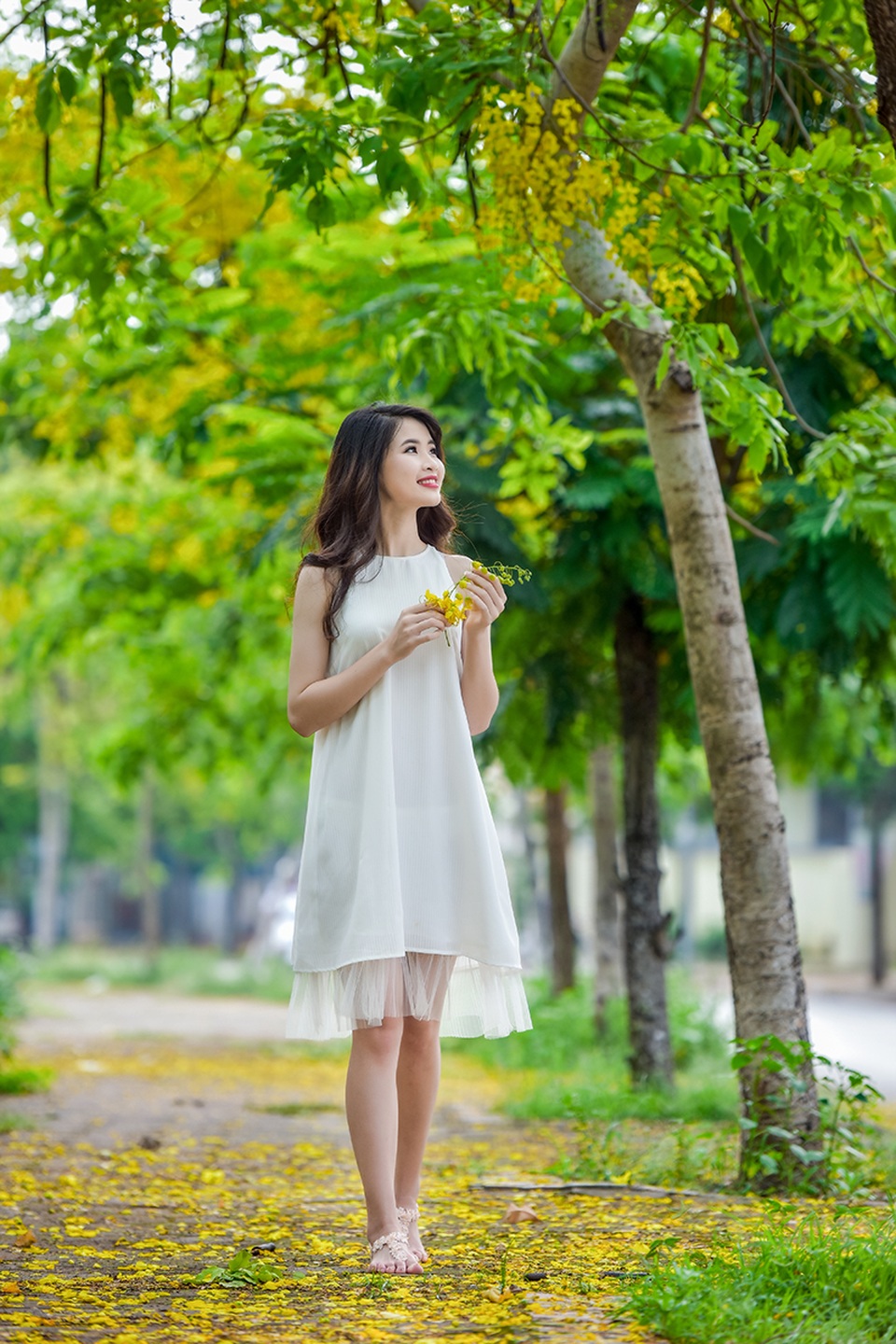 Nữ sinh cao 1m79 duyên dáng đọ sắc cùng muồng hoàng yến - 8 Trang tiếp lời: “Tháng 1 sắc đào sum vầy, tháng 2 hoa sưa ngát hương , tháng 3 hoa ban mỏng manh, tháng 4 hoa loa kèn thơ mộng tinh khôi... Rất đặc biệt”.
