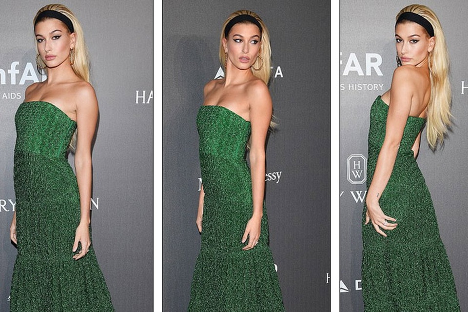 
Chân dài 20 tuổi Hailey Baldwin nổi bật trọng bộ váy xanh
