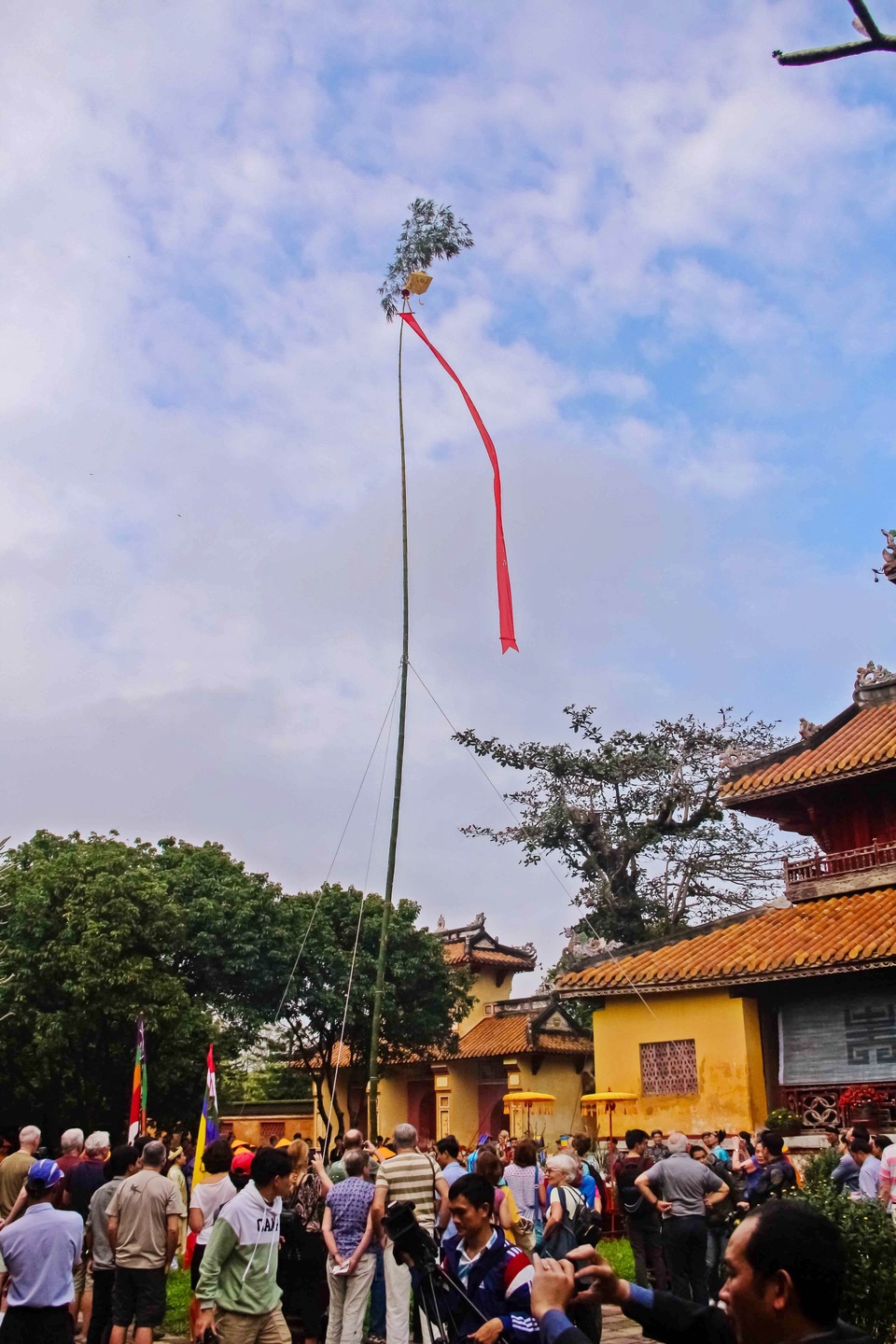 Đón tết cùng lễ dựng nêu tại Hoàng cung Huế - 5 Cây nêu dài khoảng 20m được làm bằng tre già và giữ phần ngọn