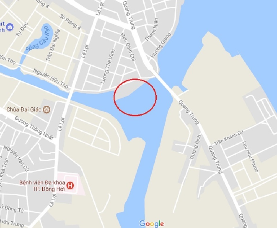 Nam sinh chết nổi trên sông sau 5 ngày mất tích - 1 Khu vực phát hiện thi thể nam sinh xấu số. (Ảnh Google Maps)