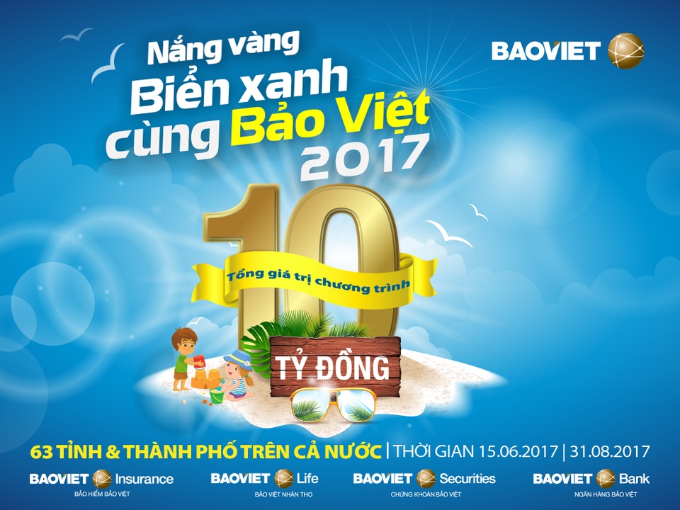 Chuẩn bị ra mắt chương trình Nắng vàng biển xanh cuảng Bảo Việt với tổng giá trị giải thưởng lên đến 10 tỷ đồng từ ngày 15/06/2017