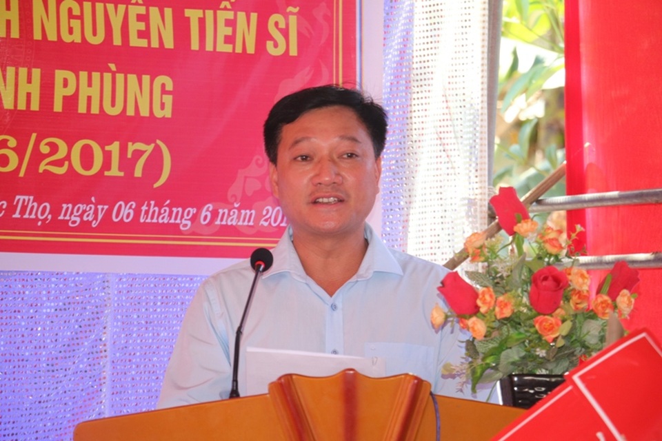 Long trọng kỷ niệm 170 năm ngày sinh Đình nguyên Tiến sỹ Phan Đình Phùng - 2 Ông Trần Hoài Đức, Phó Chủ tịch UBND huyện Đức Thọ đã bày tỏ lòng thành kính biết ơn vô hạn đối với cụ và nghĩa quân đã anh dũng đứng lên kháng chiến chống thực dân Pháp