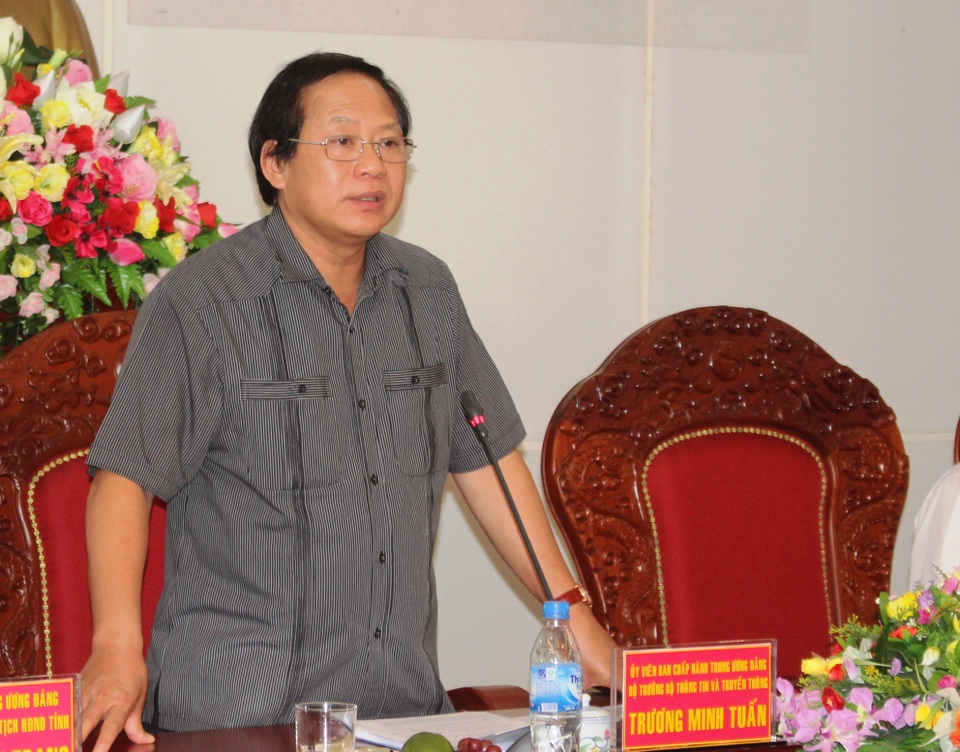 Rà soát, kiểm tra hoạt động thường trú của các cơ quan báo chí - 1
Bộ trưởng Trương Minh Tuấn phát biểu chỉ đạo tại buổi làm việc
