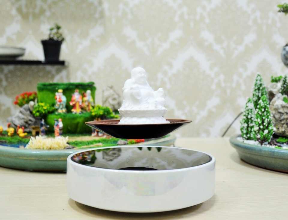 Bonsai “bay” tiền triệu gây “sốt” thị trường Tết - 7 Ngoài các chậu cây bonsai cảnh thì các bức tượng hay logo công ty khiến nhiều người thích thú.